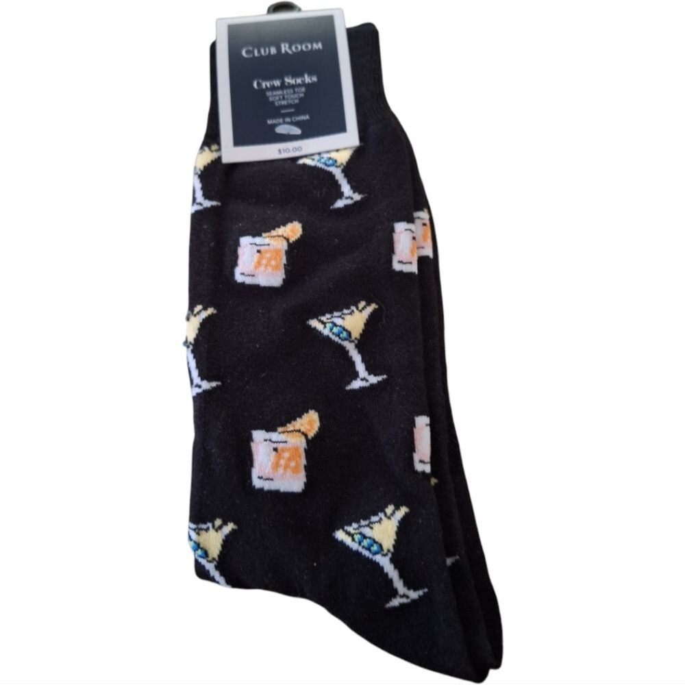 Club Room Crew Socks Seamless Toe Martini and Rock's Drink Fashion socks